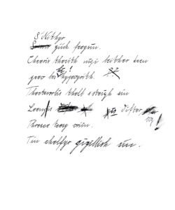 Handschriftliche Prophezeiung des Propheten Uther aus Mira Valentins "Andorin 1", mit Änderungen. Schriftart angelehnt an Kurrent/Sütterlin.
